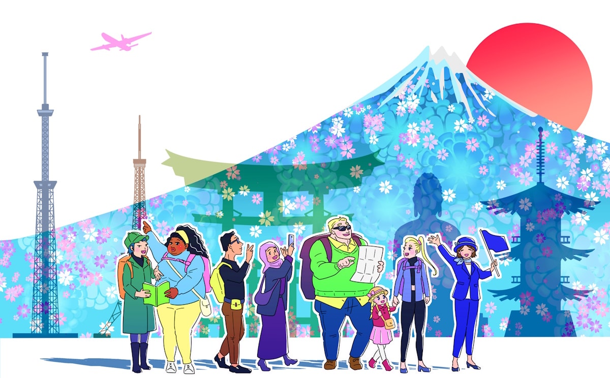 Tourists being guided around Japan