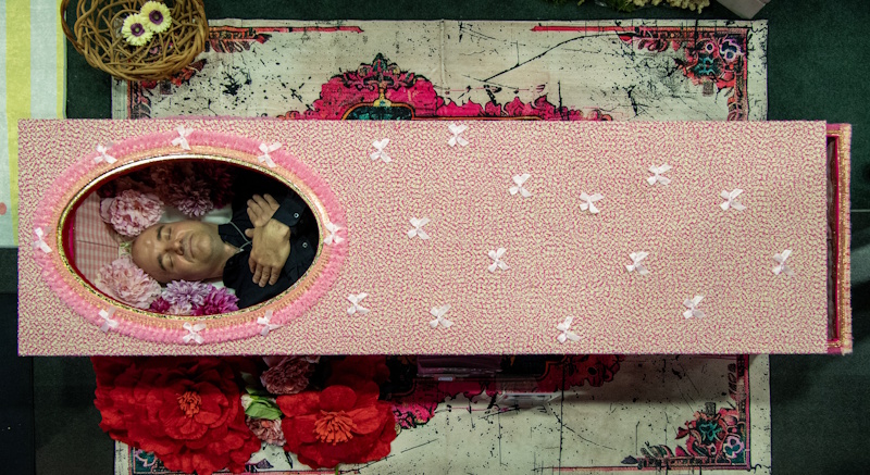 The author in a coffin